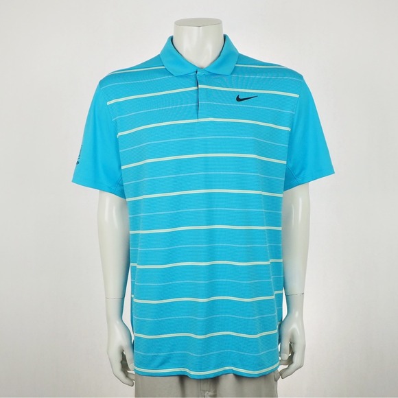Tiger Woods Collection Other - Tiger Woods TW Nike Golf Polo Shirt Mens Sz XL Blue Striped Dri-Fit TPC Sawgrass